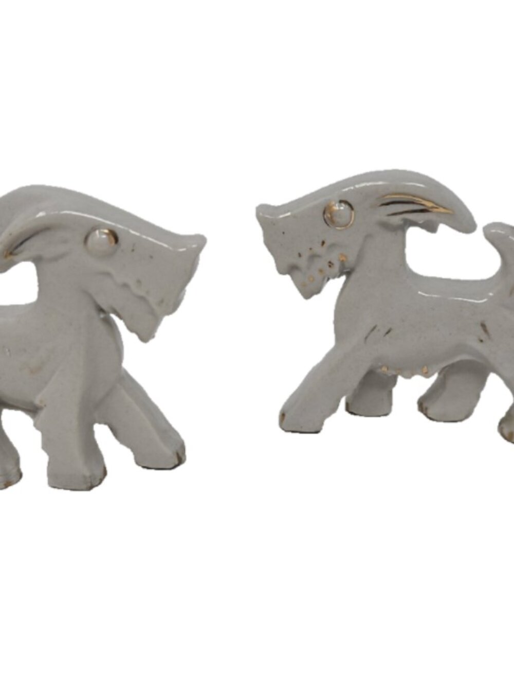 2 Antique 1930s Art Deco Cubist Terrier Dog Porcelain Figurines Japan Googly Eye